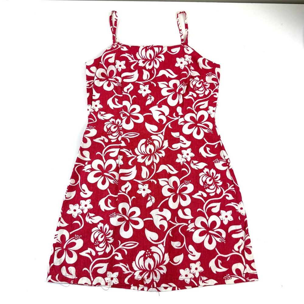 Vintage 90s Aqua Blues Red Floral Hawaiian Mini Dress Y2K  Vacation Hilo 4/6